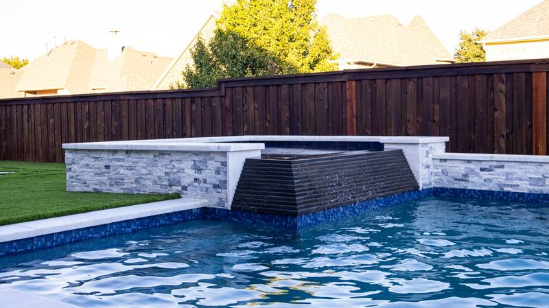 Custom pool spa and waterfall feature — Plano, TX